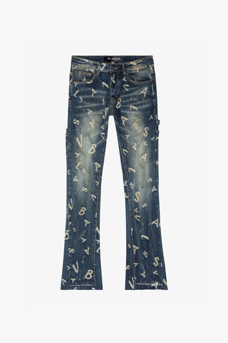 KIDS "V-SCRABBLE" DARK BLUE STACKED JEAN