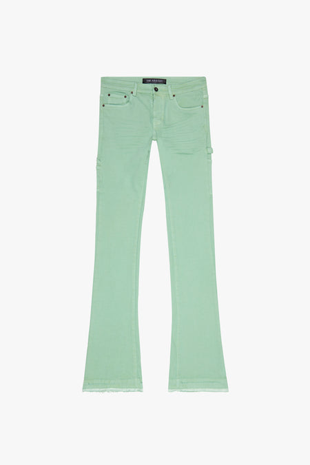 "MR. EXTENDO" GREEN STACKED FLARE JEAN (