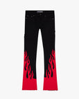 "FLARE FLAME" BLACK RED STACKED FLARE JEAN