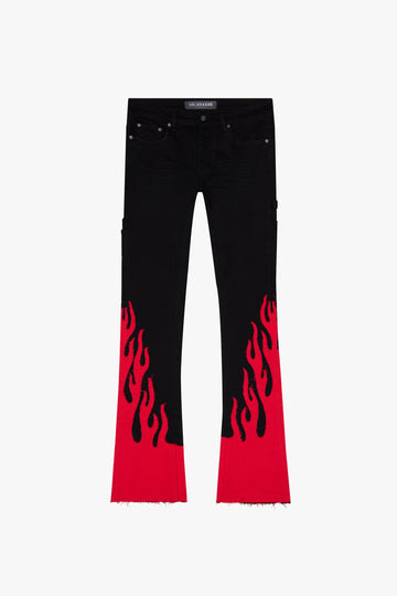 "FLARE" BLACK RED STACKED FLARE JEAN