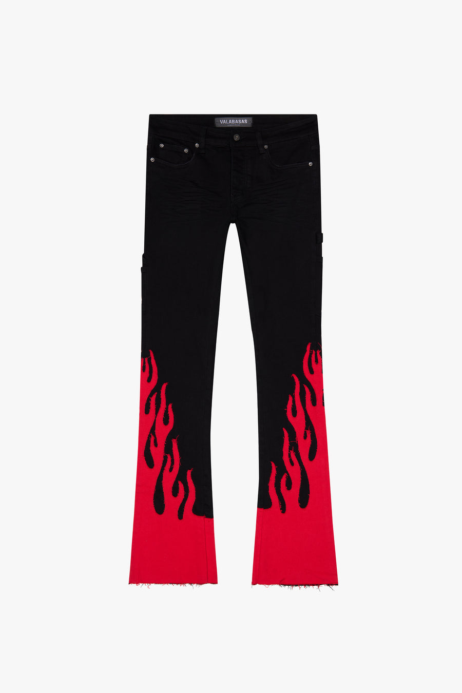 "FLARE FLAME" BLACK RED STACKED FLARE JEAN