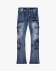 "EXPANSE” BLUE WASH STACKED FLARE JEAN