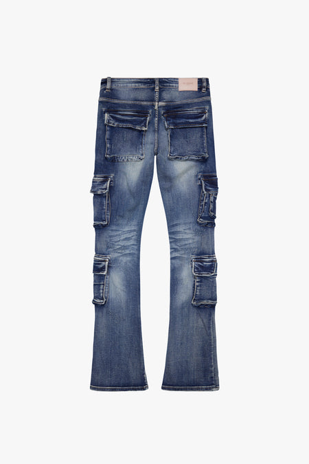 "EXPANSE‚Äù BLUE WASH STACKED FLARE JEAN