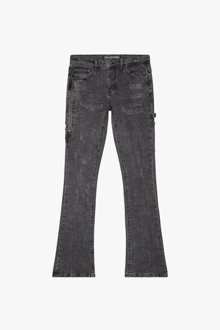 "COVERT" LT GREY STACKED FLARE JEANS