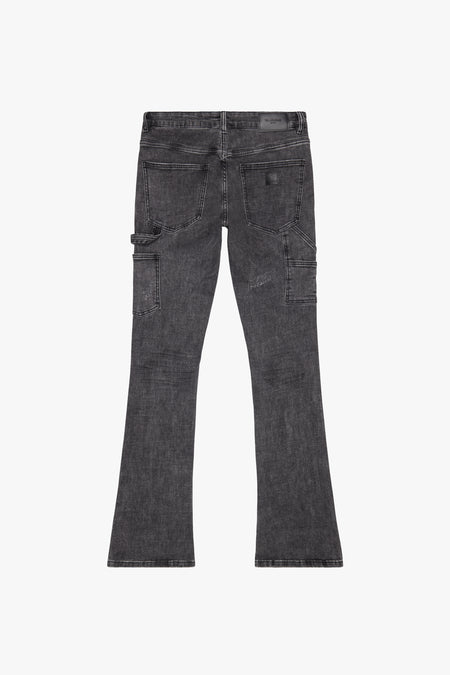 "COVERT" LT GREY STACKED FLARE JEANS