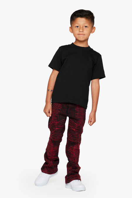 "MR. EMBROIDERY” CRIMSON NOIR KIDS STACKED FLARE