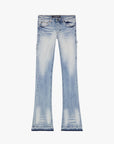 "MR. EXTENDO" LIGHT WASH STACKED FLARE JEAN