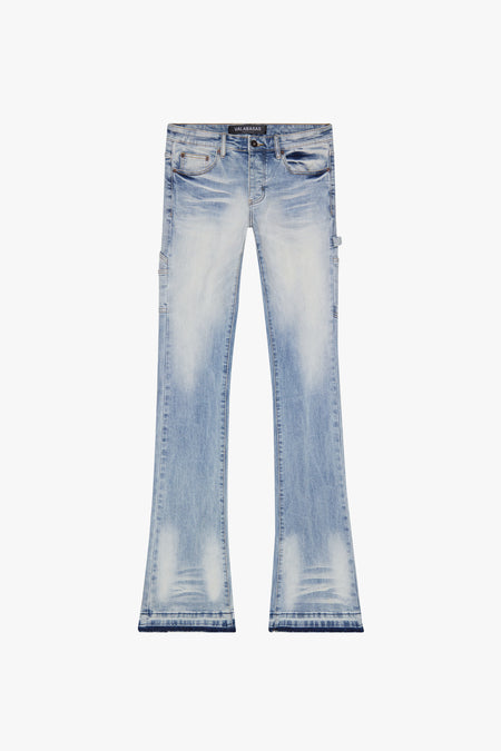 "MR. EXTENDO" LIGHT WASH STACKED FLARE JEAN