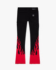 "FLARE FLAME" BLACK RED STACKED FLARE JEAN