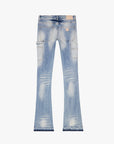 "MR. EXTENDO" LIGHT WASH STACKED FLARE JEAN