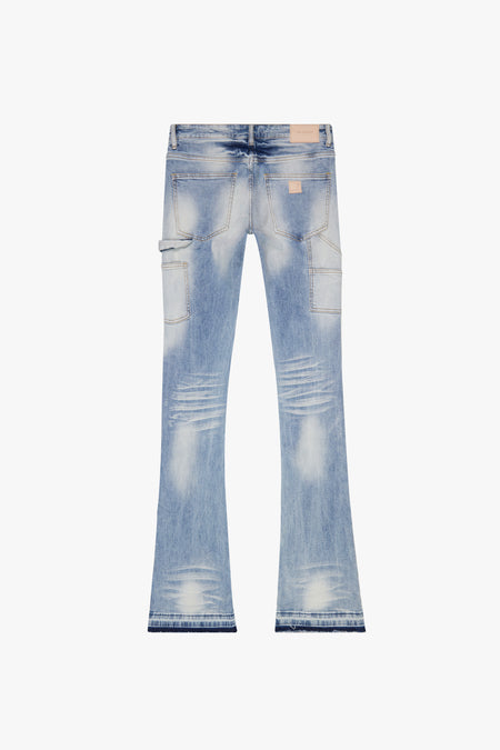 "MR. EXTENDO" LIGHT WASH STACKED FLARE JEAN