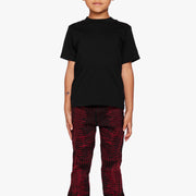 "MR. EMBROIDERY” CRIMSON NOIR KIDS STACKED FLARE
