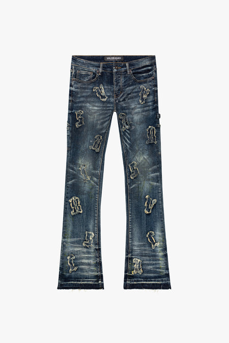 "LOOMIS " DARK BLUE WASH FLARED STACKED JEAN