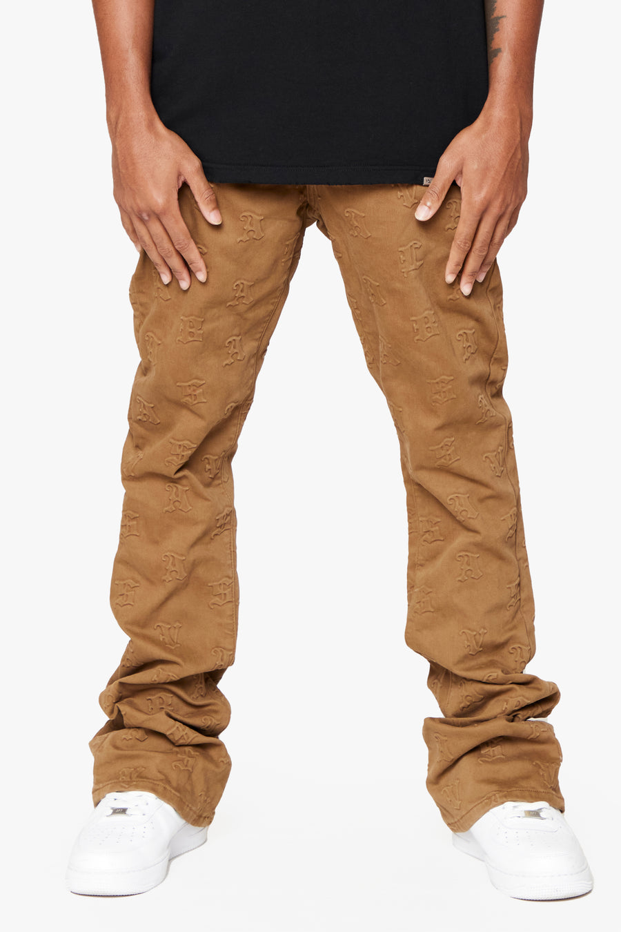 "FRITH” BROWN STACKED FLARE JEAN