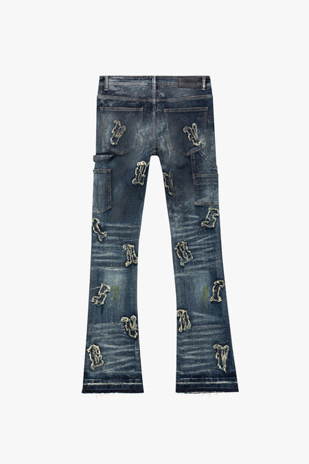 "LOOMIS " DARK BLUE WASH FLARED STACKED JEAN