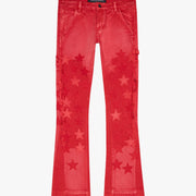 "V-STARS" RED WASH STACKED FLARE JEAN