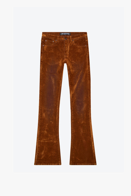 "LUXE" BROWN SUEDE STACKED FLARE JEAN