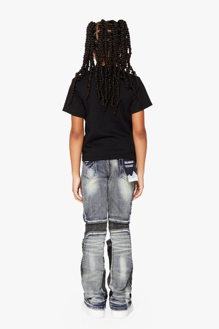 "DUAL SOLDIER” KIDS STACKED FLARE BLUE BLACK WASH