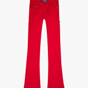 "MR. EXTENDO" RED STACKED FLARE JEAN