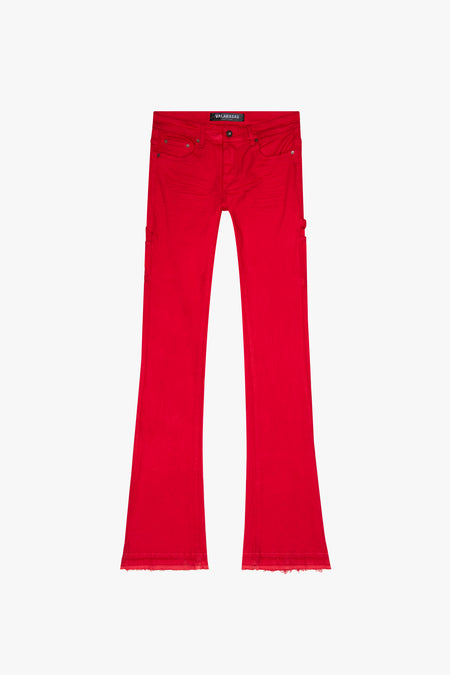 "MR. EXTENDO" RED STACKED FLARE JEAN