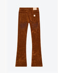 "LUXE" BROWN SUEDE STACKED FLARE JEAN