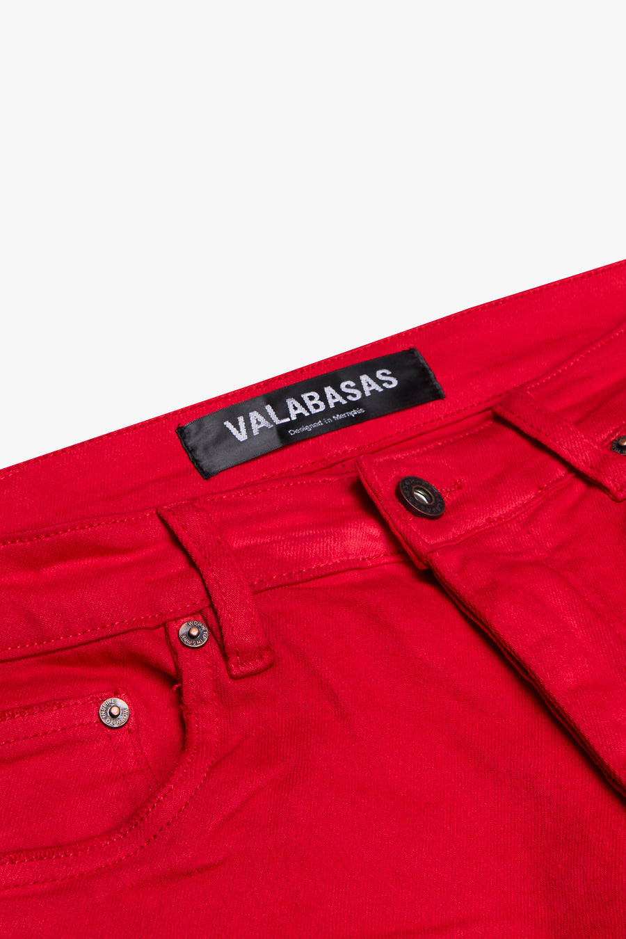 "MR. EXTENDO" RED STACKED FLARE JEAN