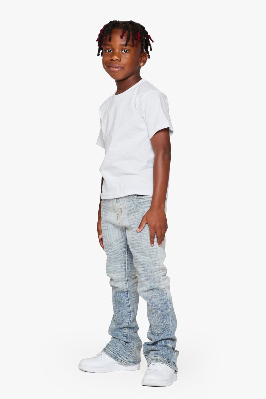 "MR. EMBROIDERY‚Äù ICY AZURE KIDS STACKED FLARE