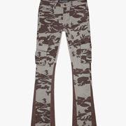"COURAGE" GREY CAMO STACKED FLARE JEAN