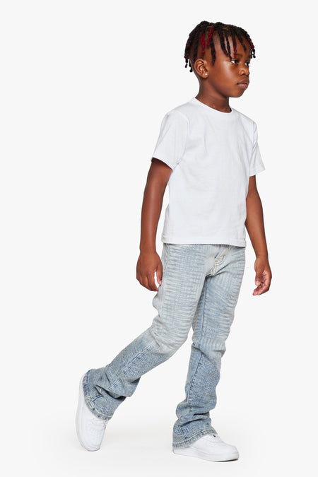 "MR. EMBROIDERY” ICY AZURE KIDS STACKED FLARE