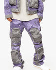 "DUAL SOLDIER" PLUM PURPLE STACKED FLARE JEANS