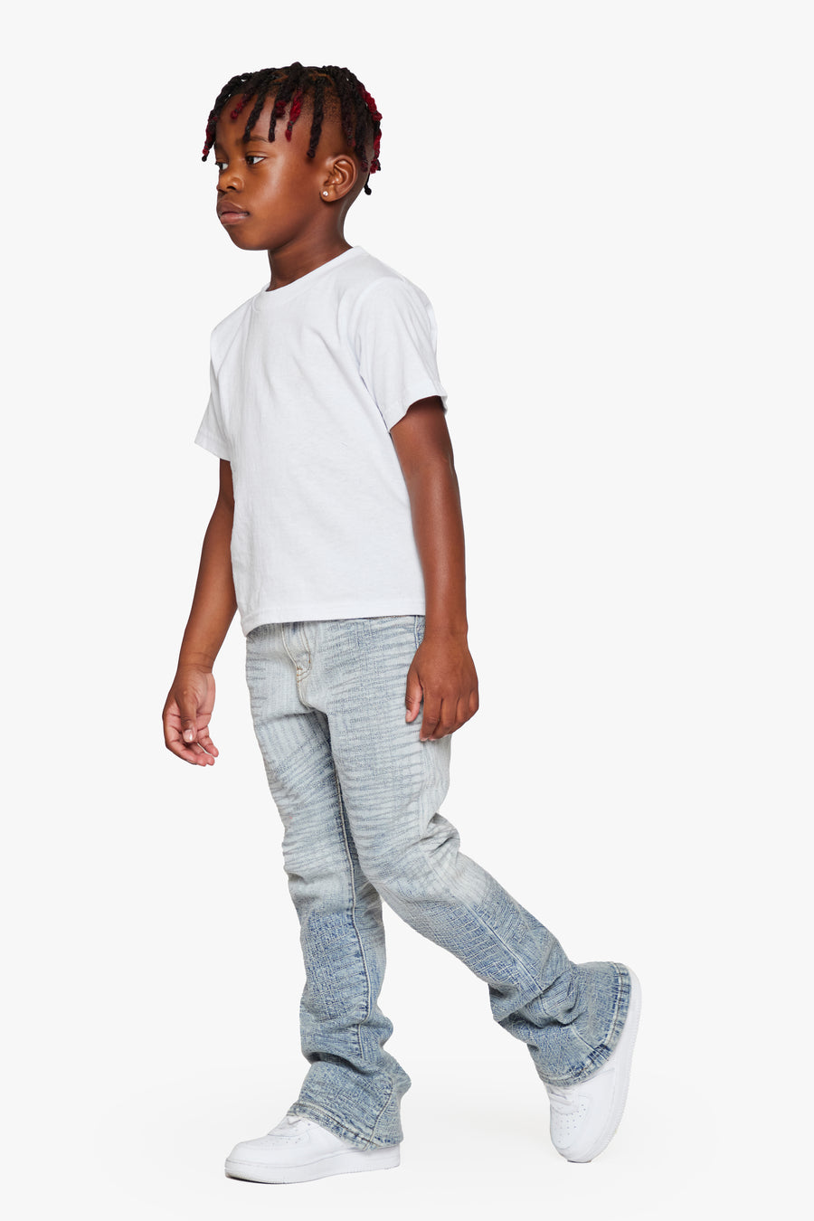 "MR. EMBROIDERY” ICY AZURE KIDS STACKED FLARE