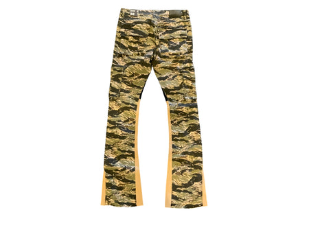 "COMMANDER " BLACK YELLOW CAMO STACKED FLARE JEAN