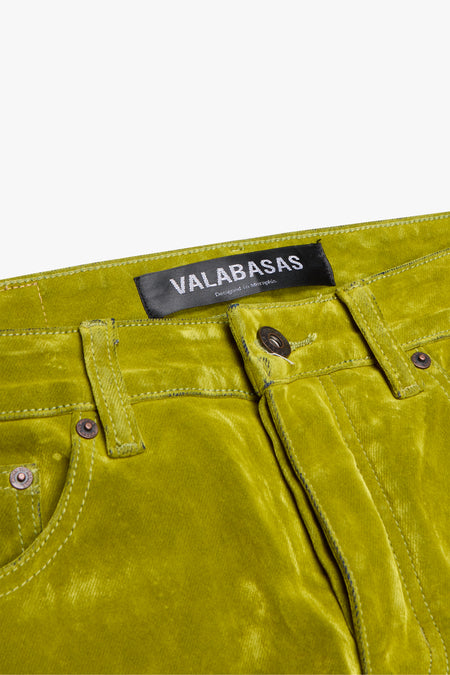 "LUXE" GREEN SUEDE STACKED FLARE JEAN