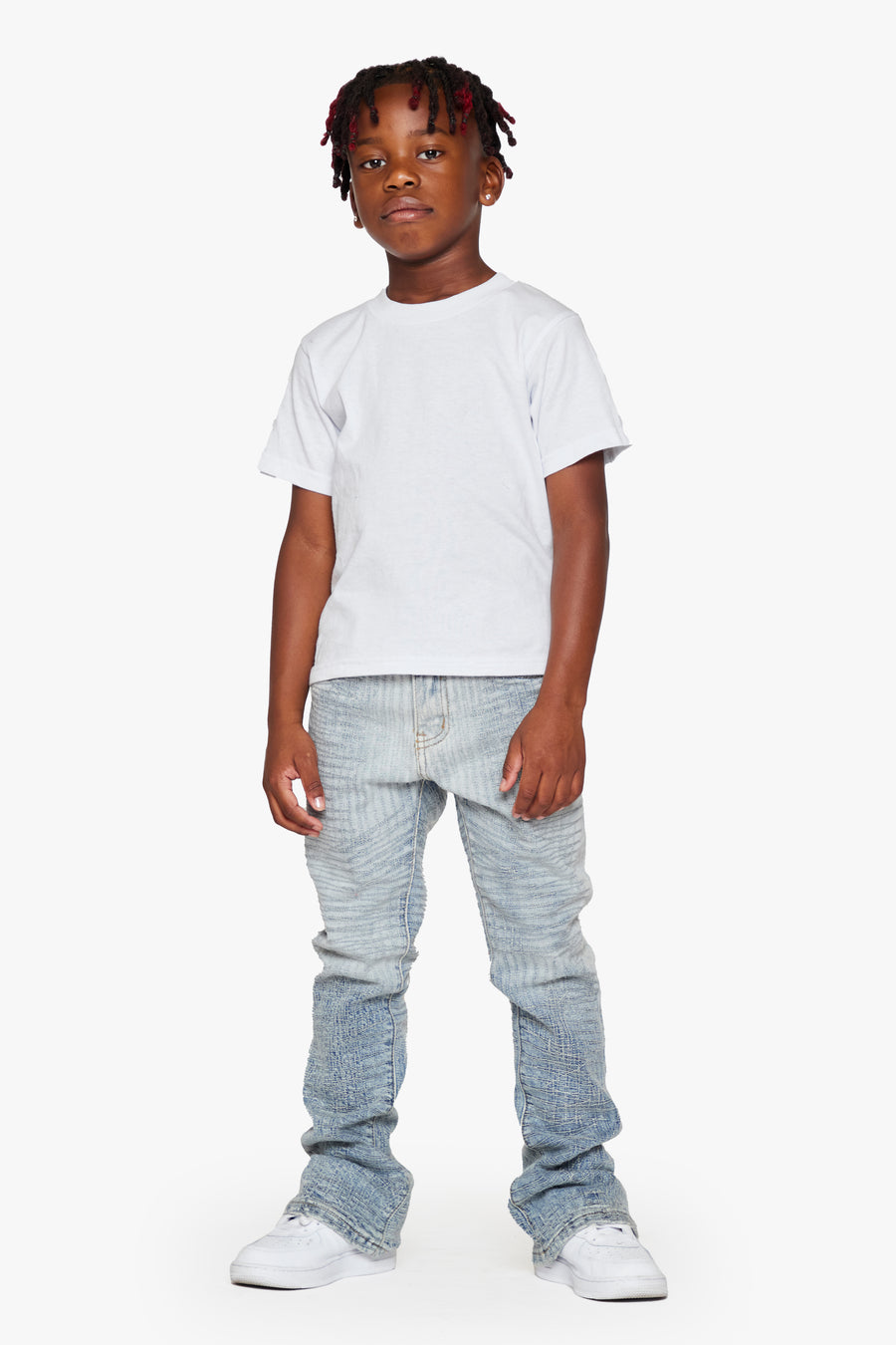 "MR. EMBROIDERY" ICY AZURE KIDS STACKED FLARE