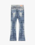 "MR. EMBROIDERY" ARTIC MIDNIGHT STACKED FLARE JEAN