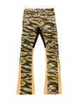 "COMMANDER " BLACK YELLOW CAMO STACKED FLARE JEAN