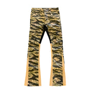 "COMMANDER " BLACK YELLOW CAMO STACKED FLARE JEAN