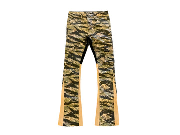 "COMMANDER " BLACK YELLOW CAMO STACKED FLARE JEAN