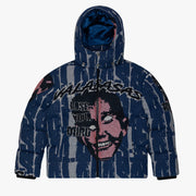 "WARMTH OF WONDER" BLUE TAPESTRY PUFFER JACKET