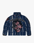 "WARMTH OF WONDER" BLUE TAPESTRY PUFFER JACKET