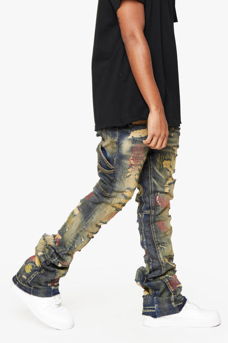 "ZERO” DIRTY VINTAGE WASH STACKED FLARE JEAN