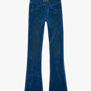 "LUXE" INDIGO SUEDE STACKED FLARE JEAN