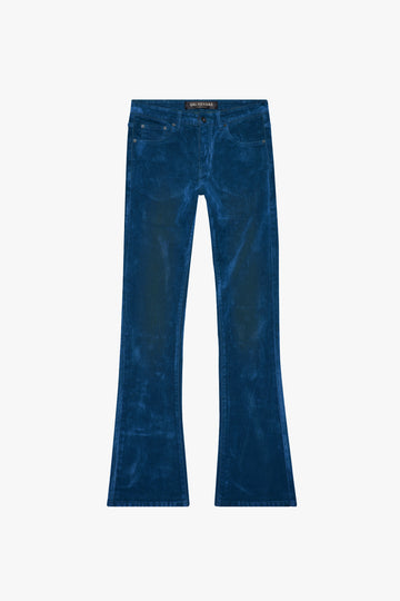 "LUXE" INDIGO SUEDE STACKED FLARE JEAN