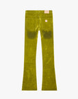 "LUXE" GREEN SUEDE STACKED FLARE JEAN