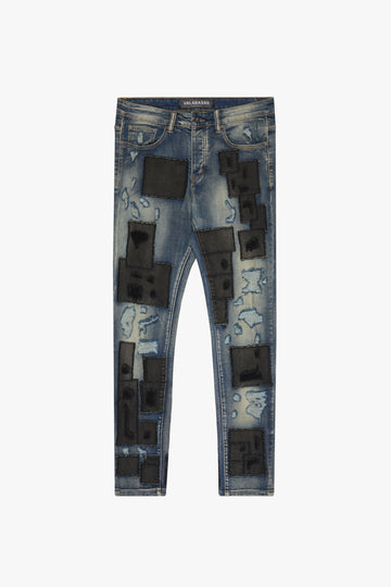 "PANELS"  BLUE BLACK SKINNY DENIM