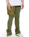 "DAPPER‚Äù OLIVE WASHED STACKED FLARE JEAN