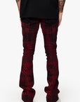 "MR. EMBROIDERY" CRIMSON NOIR STACKED FLARE JEAN