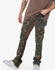 "COURAGE" OLIVE CAMO STACKED FLARE JEAN