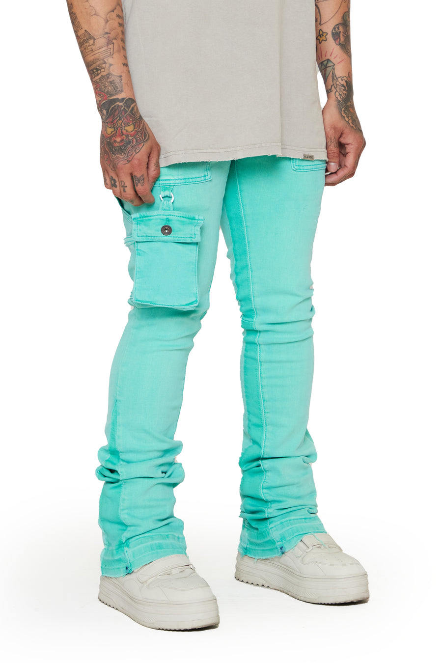 “SMOOTH” ACQUA STACKED FLARE JEAN