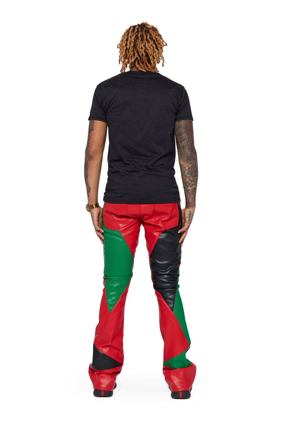 "ARTISAN" RED BLACK GREEN STACKED FLARE JEAN